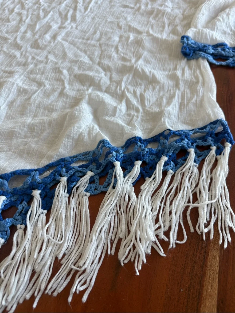 Kindred White & Blue Crochet-Trim Swim Coverup